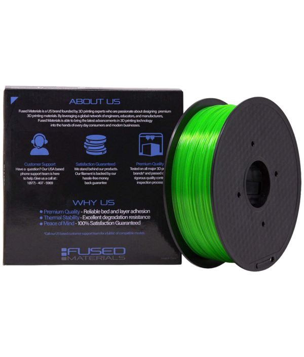 Fused Materials Transparent Green PETG 3D Printer Filament - 1kg Spool, 1.75mm, Dimensional Accuracy +/- 0.03 mm, (Trans Green)
