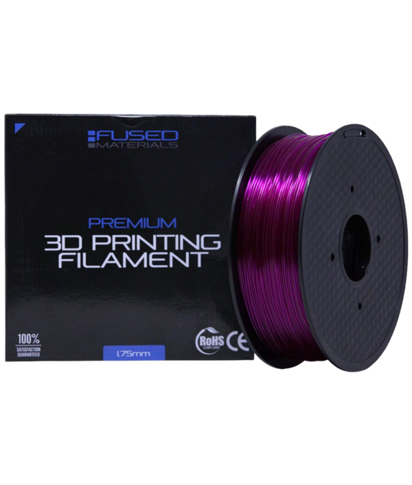 Fused Materials Transparent Purple PETG 3D Printer Filament - 1kg Spool, 1.75mm, Dimensional Accuracy +/- 0.03 mm, (Trans Purple)
