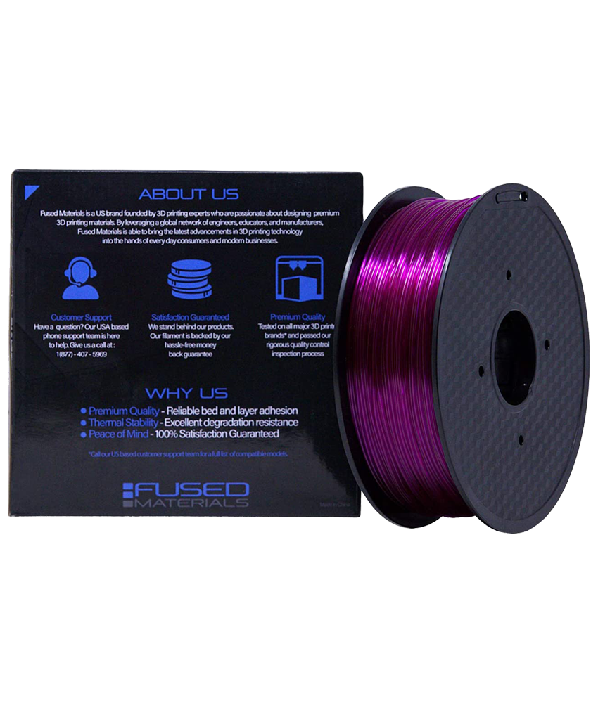 Fused Materials Transparent Purple PETG 3D Printer Filament – 1kg Spool,  1.75mm, Dimensional Accuracy +/- 0.03 mm, (Trans Purple) –