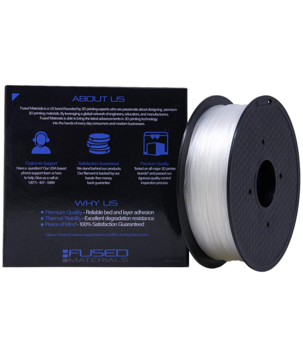 Fused Materials Transparent TPU 3D Printer Filament - 1kg Spool, 1.75mm, Dimensional Accuracy +/- 0.03 mm, (Trans)