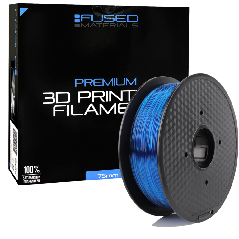 Fused Materials Transparent Blue PETG 3D Printer Filament 1kg Spool, 1.75mm, Dimensional