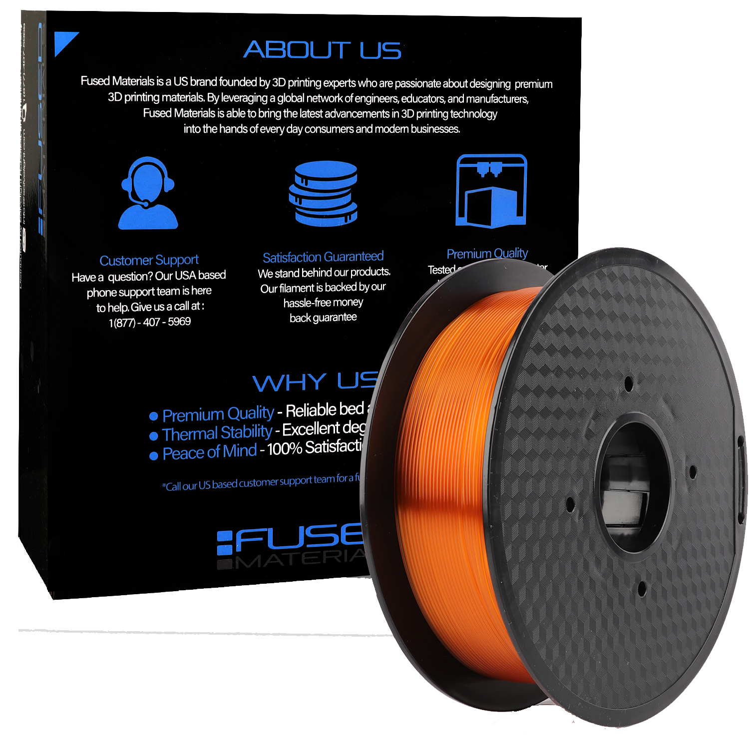 Fused Materials Transparent Orange PETG 3D Printer Filament - 1kg Spool,  1.75mm, Dimensional Accuracy +/- 0.03 mm, (Trans Orange)